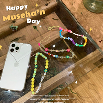 Niche ins Wind handmade beaded mobile phone chain mobile phone rope digital lanyard creative personality key pendant chain beads