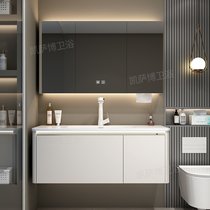 Qimei stone skin feeling integrated basin Corian flat replacement bathroom cabinet combination toilet washbasin hand wash basin cabinet