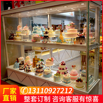 Cake shop bakery birthday cake solid wood sample display cabinet model iron display stand glass commercial