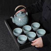 Celadon kung fu tea set Longquan handmade ice cracking ceramic tea lifting beam teapot tea cup large living room home