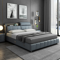 Antarctic leather bed light luxury modern simple master bedroom 2021 New enlarged bed 200 × 220 double wedding bed
