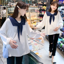 Shirt shirt wind pregnant women thin autumn winter base coat fashion age reduction short autumn dress tide long sleeve College