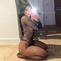 Fat mm180 one-piece socks sexy lingerie one-piece net clothes large size open gear diamond ornaments reflective temptation stockings