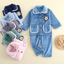 Childrens pajamas flannel autumn and winter boys baby childrens home clothes girls plus velvet thickened coral velvet