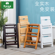 Home Folding Stair Chair Full Solid Wood Ladder Chair Multifunction Dual-use step stool Ladder Stool Wooden Ladder