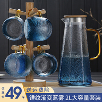 Blue cold water jug glass high temperature resistant kettle Household cold water glass kettle Cold water cup set Household cold water jug
