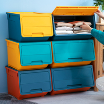 Front open childrens toy storage box cabinet Household plastic clamshell snack oblique finishing box Side open basket artifact