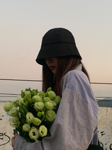  Solid color simple bell-shaped bucket hat female Japanese face cover flat top net red basin hat spring and summer thin sunscreen fisherman hat