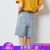 Tang lion 2021 summer new denim pants loose straight casual jeans multi-pocket tooling shorts for women