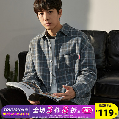 taobao agent Tang Lion 2022 Winter new plaid shirt men's loose long -sleeved shirt senior retro warming men's fir