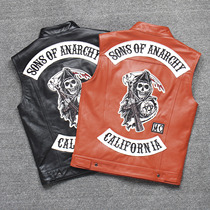 New leather leather mens first layer cowhide riding vest Son of chaos Harley motorcycle team vest short waistband