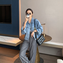 South Koreas new small denim jacket womens autumn short jacket loose versatile bf wind denim shirt blue coat women