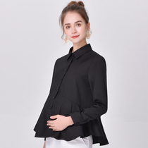 Pregnant womens spring and autumn professional interview work clothes black pregnant womens spring and autumn long sleeve shirt loose top
