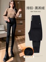 JOLIMENT black velvet jeans women winter New plus velvet warm leggings high waist breasted pencil pants