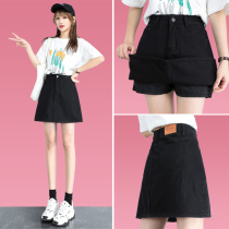 Black denim short skirt womens summer a-line thin section anti-light 2021 new Korean version of the high waist thin hip skirt