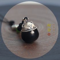 999 sterling silver lucky cat personality small cute literary fashion mobile phone pendant key chain birthday holiday gift