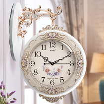 Polaroid European wooden double-sided hanging clock living room two-sided decorative wall clock modern American silent large