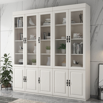 Full solid wood bookcase bookcase Modern simple solid wood bookcase with glass door Italian minimalist combination locker White