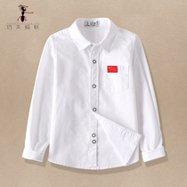 Boy White Shirt Pure Cotton Spring Autumn Style Primary School Children Chorus Six Class Performance School Uniform Children Long Sleeve Shirt