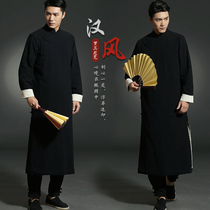 Original Republic of China long shirt large size men Tang suit linen Hanfu Chinese robe buckle bias art big coat with pants