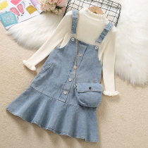 Girls cowboy dress suit Spring and Autumn 2023 new gas dress sweater children two suits