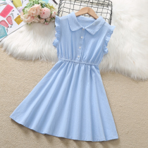 Girls  skirt summer thin section 2021 new Western style college style Zhongda childrens cotton shirt vest dress