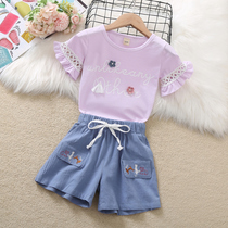 Girl Summer Clothing Suit Tide 2022 New Ocean Gas Trendy Girls T-Shirt Children Shorts Casual Sports Two Sets