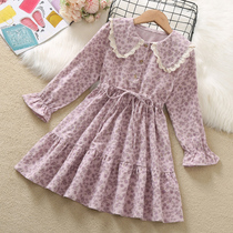 Girl doll collar dress in dress spring Ocean crummy pure cotton princess dress child little girl to collect waist skirt tide