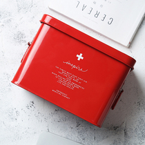  Small medicine box storage medical first aid box Household box Medical first aid box Drug case multi-layer capacity large iron