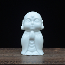 Ceramic little monk ornaments Zen cute mini novice Chinese Jingdezhen sculpture porcelain blue white porcelain Buddha statue
