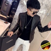 Leather suit jacket mens suit autumn and winter plus velvet Korean leisure trend fried street ruffian handsome spirit guy jacket