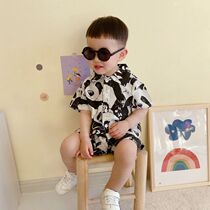 jacadi child clothing 2022 Summer boy Korean version black and white panda sports suit for children foreign air two sets