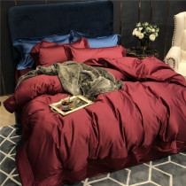 Italy imports 140 Egyptian long velvet cotton gunsatin wedding celebration four pieces of pure colour horse full cotton bed bedding