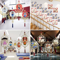 Creative characteristics Ethnic Chinese style wooden board hanging charm Kindergarten three-dimensional corridor classroom interior decoration