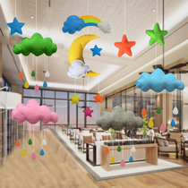  Kindergarten School room Dormitory three-dimensional girl heart clouds moon sky pendant Shopping mall store wall pendant