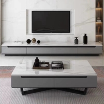 Light luxury marble coffee table TV cabinet combination Simple modern black and white gray living room rock plate coffee table TV cabinet
