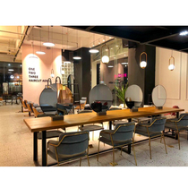 Nordic simple solid wood mirror table Hot dyeing Zhonggong double-sided mirror Hair salon barber shop mirror Hair round mirror Dressing mirror table