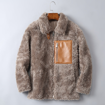 Mens cashmere jacket short leather leather jacket motorcycle Lamb hair jacket winter Haining fur fur one