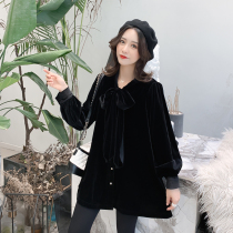 2021 Autumn New Fashion loose comfortable atmosphere golden velvet A version pregnant shirt top
