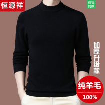 Hengyuanxiang cardigan mens 100 pure wool 2021 new winter sweater semi-high neck cashmere base shirt thickened