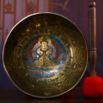 Tibetan old bronze ware hand-engraved painting color Buddha sound bowl six-character mantra longevity Buddha bowl tantric Buddhist supplies