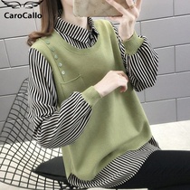 Pregnant women shirt collar fake two pieces pregnant women shirt 2021 Korean version of loose Joker autumn winter wear sweater