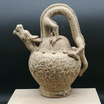 五代越窯浮彫刻花三圣佛節節高升瓢箪瓶古陶磁器古玩古品古品置物 千年