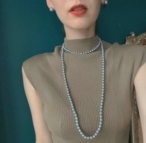 Paris France original designer hand-made jewelry gray long pearl necklace ladies
