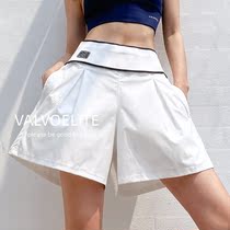 VALVOELITE Sports Shorts Women High Waist Leave Two Loose Fitness Dresses Anti-Walking Light Display Slim Yoga Hot Pants