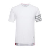 TB summer new four-bar yarn-dyed striped round neck short-sleeved mens fashion trend casual loose cotton T-shirt