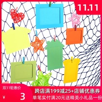 Fishing net Photo Wall send Wood clip hemp rope paper photo frame kindergarten work decoration hanging photo wall layout