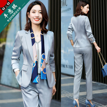 Gray blazer womens long-sleeved spring and autumn new acetate satin top manager host professional suit suit