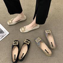 Christy Kathy Ottles Clear Barn Pick Up Leak 2022 Early Spring New Beans Grandma Shoes Square Head Latte Shoes