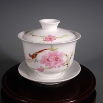 Jingdezhen 7501 Mao porcelain series hand-painted water point peach blossom three-cai cover bowl ancient Teacup ceramics